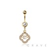 316L SURGICAL STEEL MULTI CZ CLOVER BEZEL CENTER DANGLE BELLY BUTTON NAVEL RING 